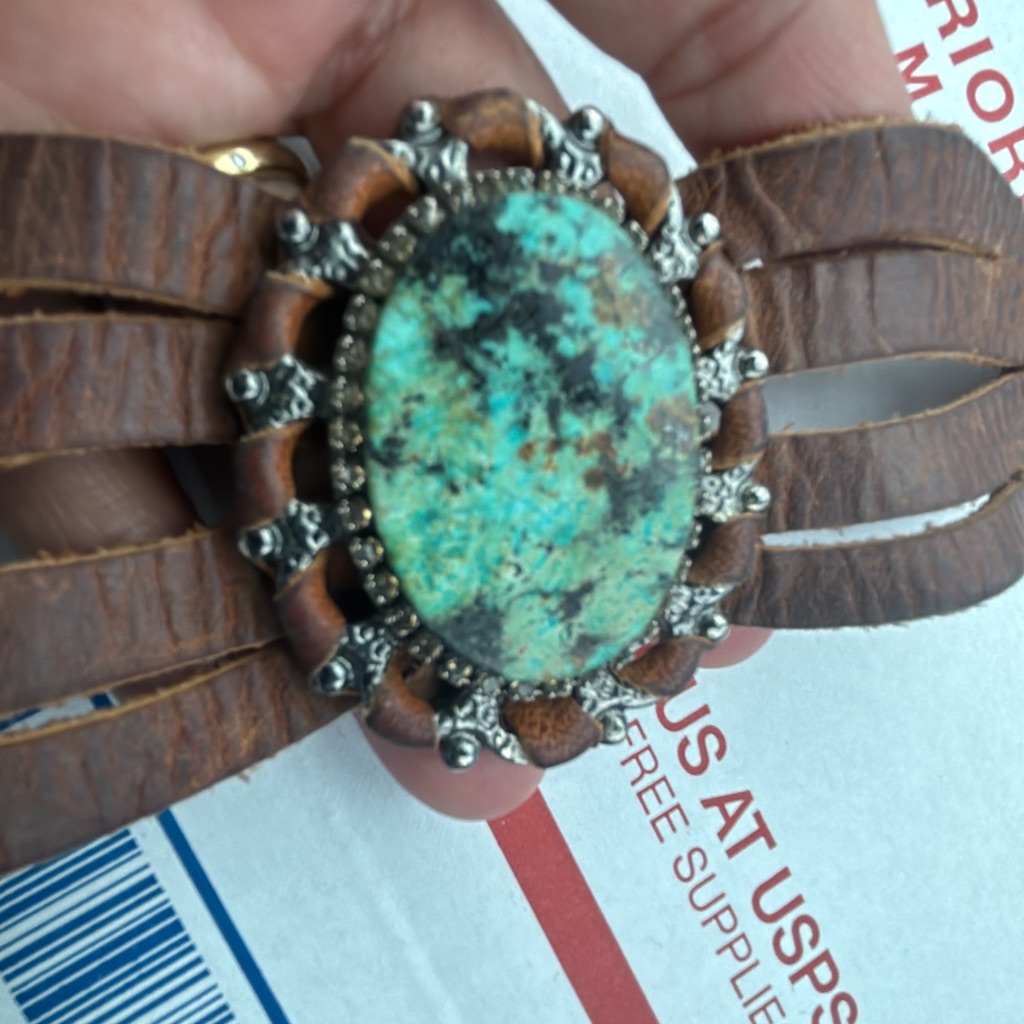 Turquoise Stone & Leather With Crystal Bracelet